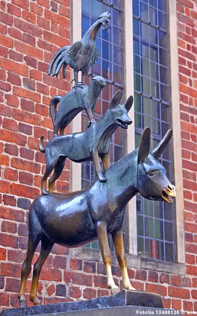 Staue - Bremer Stadtmusikanten - Hahn, Katze, Hund, Esel - Statue