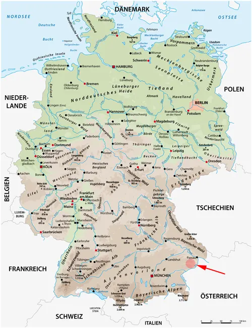 Landkarte von Deutschland - Bäderdreieck in Bayern