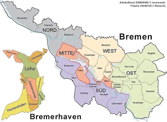 Bezirke, Stadtteile von Bremen, Bremerhaven