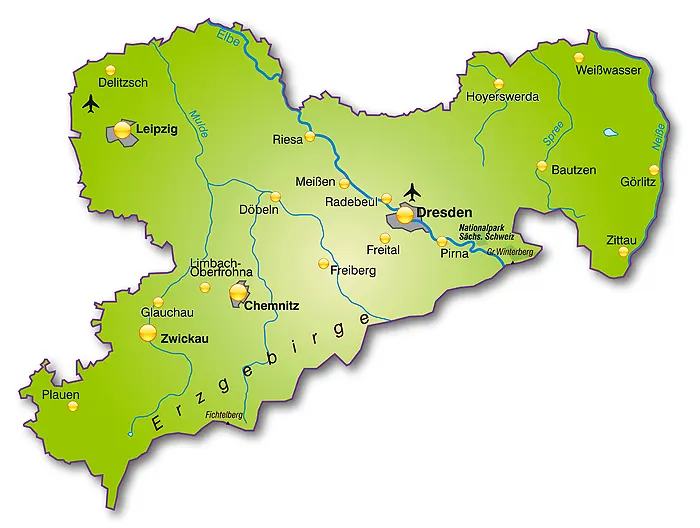 Landkarte von Sachsen